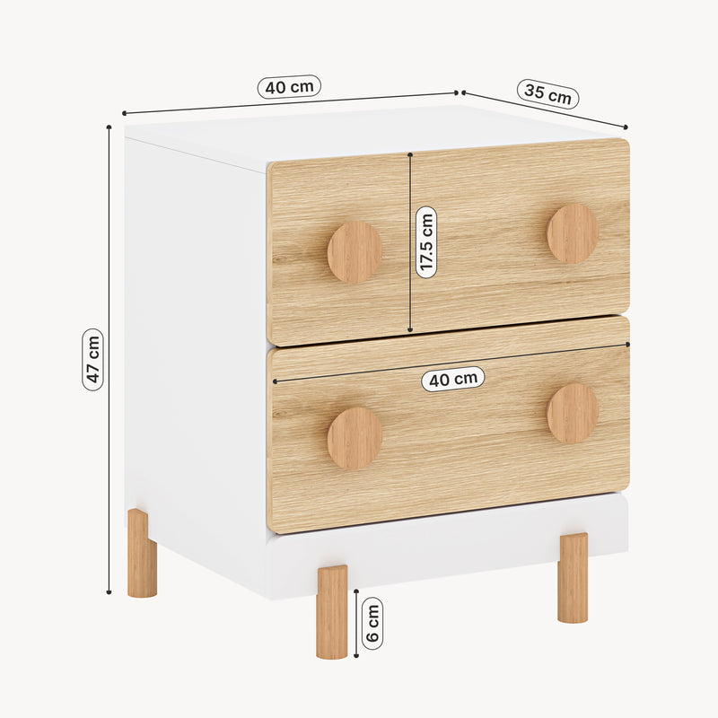 Schiță cotată Noptiera pentru copii Vaarentaa 47x40x35 cm [en.casa]