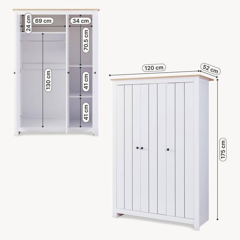 Schiță cotată Dulap de haine Vasand 175x120x52 cm [en.casa]