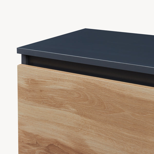 Comoda cu usi si sertare Kyr negru/efect stejar rustic [en.casa]