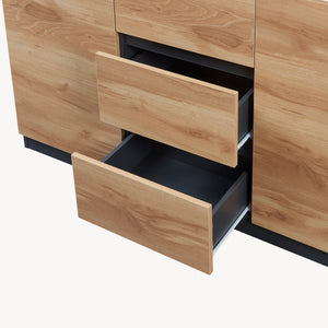 Comoda cu usi si sertare Kyr negru/efect stejar rustic [en.casa]