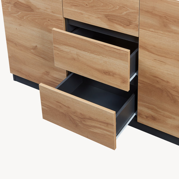 Comoda cu usi si sertare Kyr negru/efect stejar rustic [en.casa]