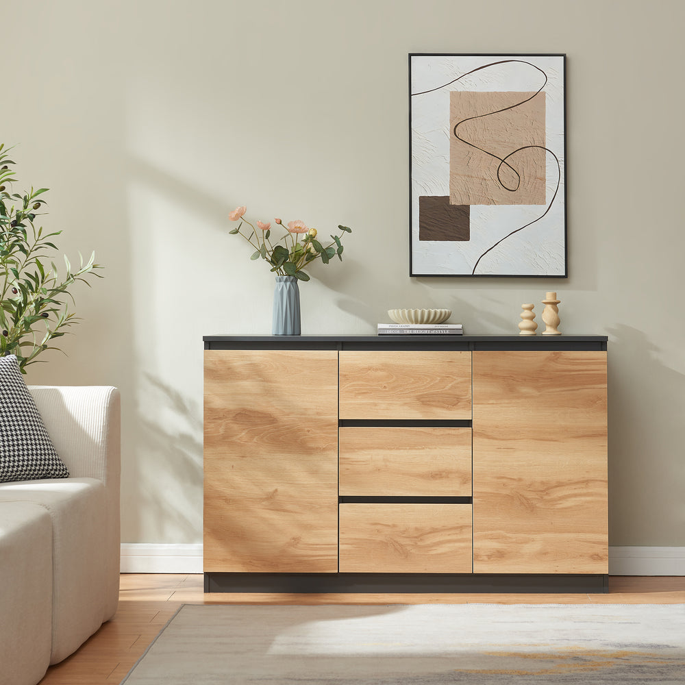 Comoda cu usi si sertare Kyr negru/efect stejar rustic [en.casa]