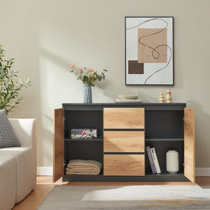 Comoda cu usi si sertare Kyr negru/efect stejar rustic [en.casa]