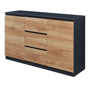 Comoda cu usi si sertare Kyr negru/efect stejar rustic [en.casa]