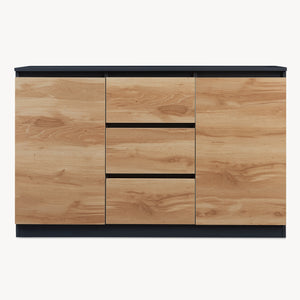 Comoda cu usi si sertare Kyr negru/efect stejar rustic [en.casa]