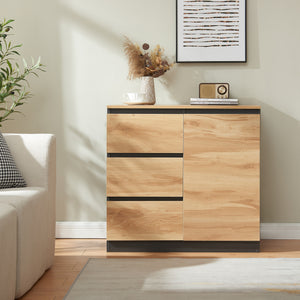 Comoda cu usi si sertare Kyr negru/efect stejar rustic [en.casa]
