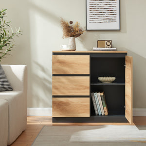 Comoda cu usi si sertare Kyr negru/efect stejar rustic [en.casa]