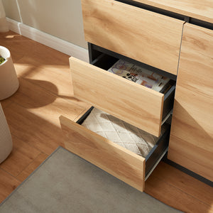 Comoda cu usi si sertare Kyr negru/efect stejar rustic [en.casa]