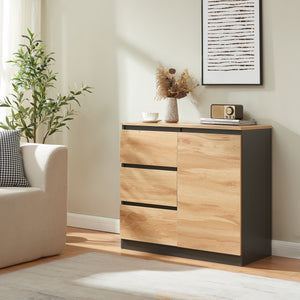 Comoda cu usi si sertare Kyr negru/efect stejar rustic [en.casa]