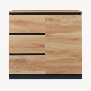 Comoda cu usi si sertare Kyr negru/efect stejar rustic [en.casa]