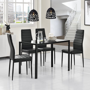 Set Hamburg masa cu 4 scaune otel sticla imitatie piele culori diferite [en.casa]