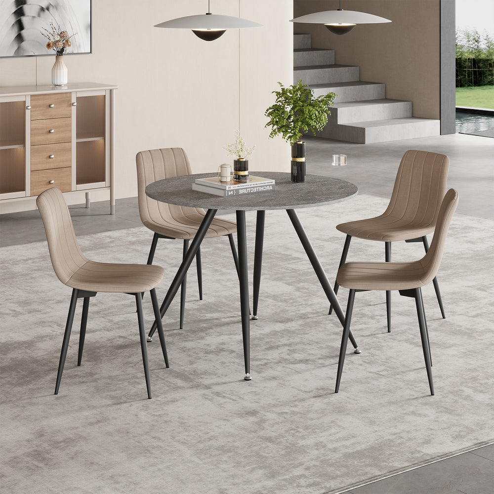Set masa rotunda si 4 scaune Fitjar 75x100 cm efect beton/maro deschis [en.casa]