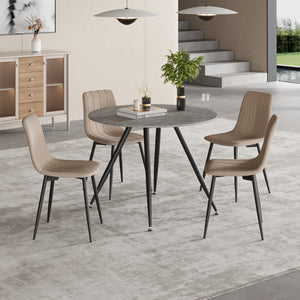 Set masa rotunda si 4 scaune Fitjar 75x100 cm efect beton/maro deschis [en.casa]