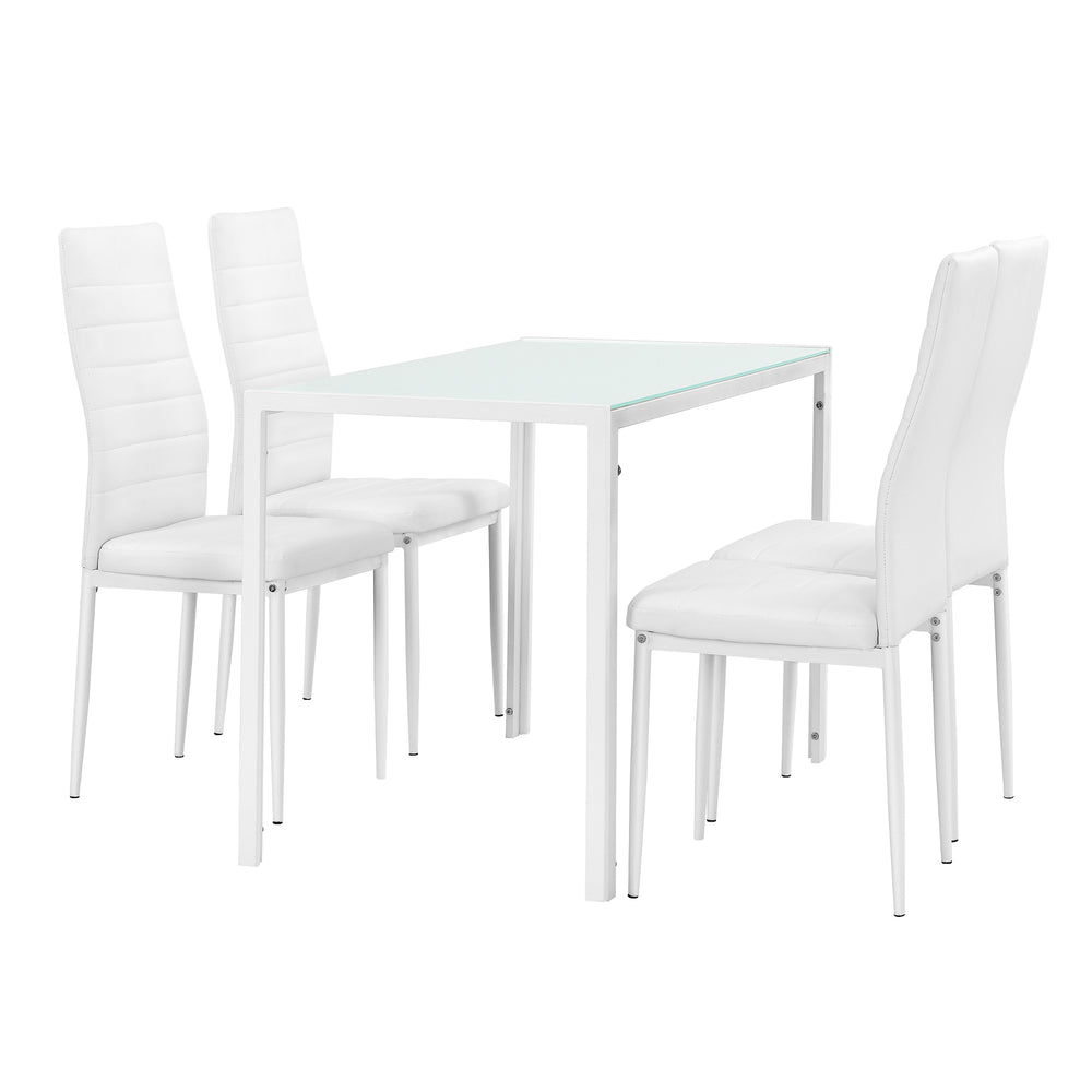 Set Hamburg masa cu 4 scaune otel sticla imitatie piele culori diferite [en.casa]
