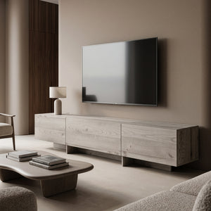 Dulap TV Kapipimso cu 3 clapete 194x31x37 cm, aspect stejar, gri [en.casa]
