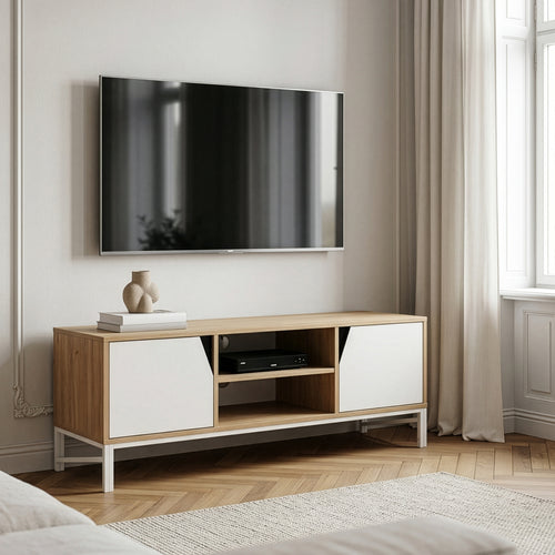 Dulap TV Kerrköndam 120x40x46 cm aspect stejar/alb [en.casa]