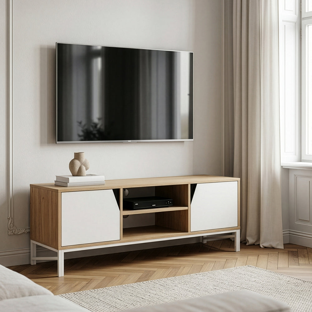 Dulap TV Kerrköndam 120x40x46 cm aspect stejar/alb [en.casa]