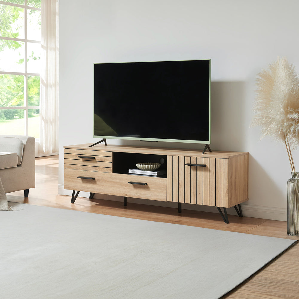 Comoda TV Noppen efect stejar/negru [en.casa]