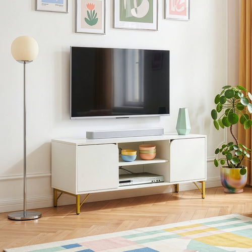 Comoda TV cu 2 usi Reyri 120x39x52 cm alb/auriu [en.casa]