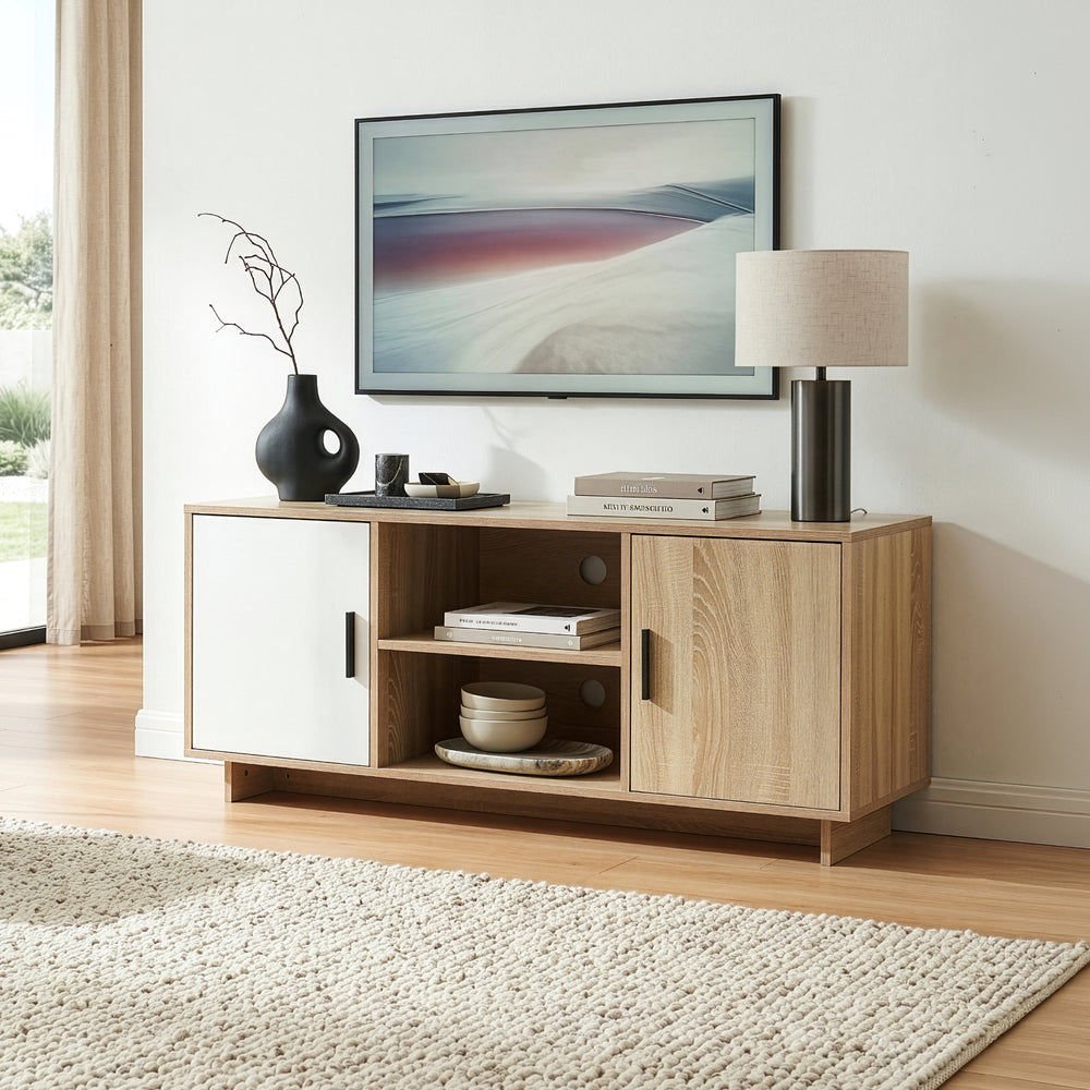 Comoda TV Kenta 120x39x52 cm efect stejar Sonoma/alb [en.casa]