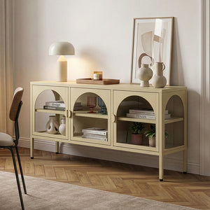 Vitrina cu 3 usi sticla Klippestad 118x35x55 cm camel [en.casa]
