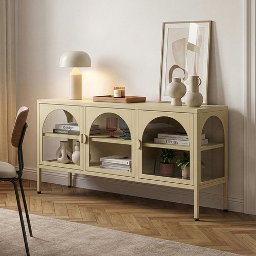 Vitrina cu 3 usi sticla Klippestad 118x35x55 cm camel [en.casa]