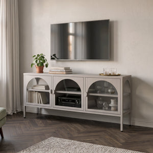 Vitrina cu 3 usi sticla Klippestad 118x35x55 cm gri cald [en.casa]