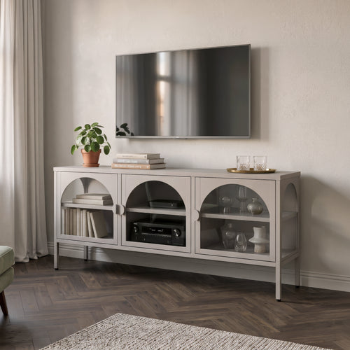 Vitrina cu 3 usi sticla Klippestad 118x35x55 cm gri cald [en.casa]