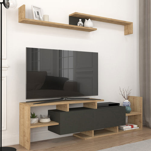Set dulap TV cu raft de perete Liksefte 154x28x42 cm [en.casa]