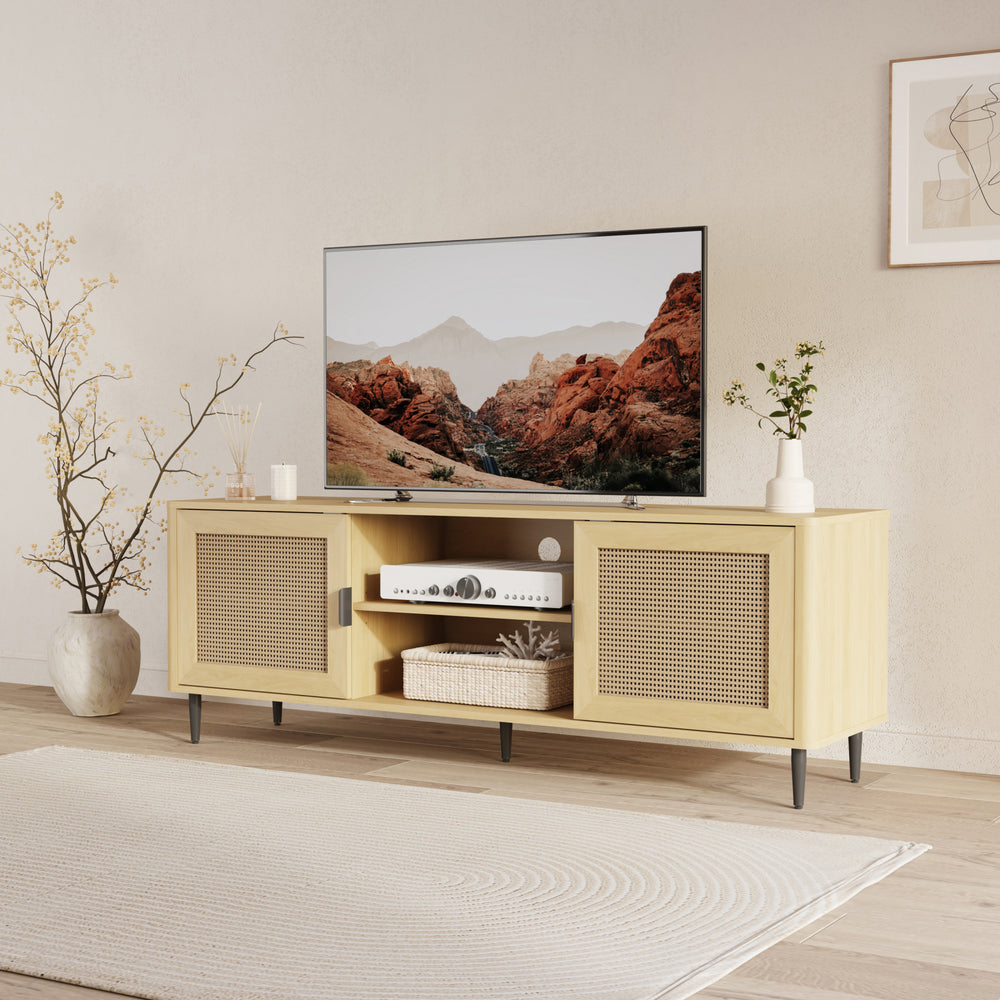Comoda TV  Lukhomso 152x40x54 cm efect stejar/efect ratan [en.casa]
