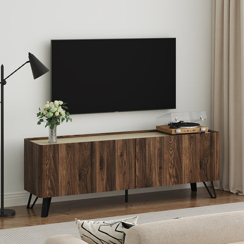 Dulap TV Trorlon 160x40x55 cm aspect nuc/Travertin [en.casa]