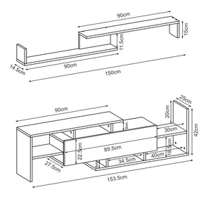 Set dulap TV cu raft de perete Liksefte 154x28x42 cm [en.casa]