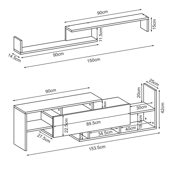 Set dulap TV cu raft de perete Liksefte 154x28x42 cm [en.casa]