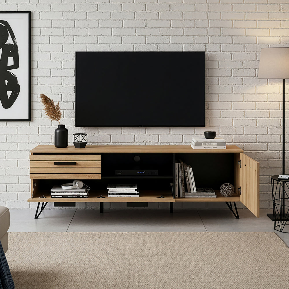 Comoda TV Noppen efect stejar/negru [en.casa]