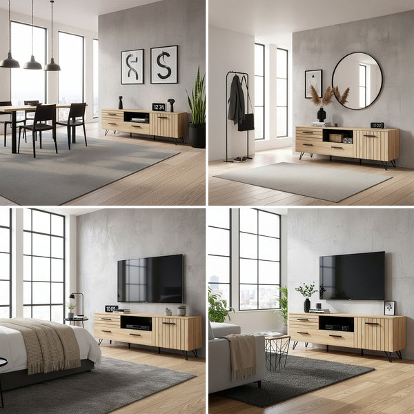 Comoda TV Noppen efect stejar/negru [en.casa]
