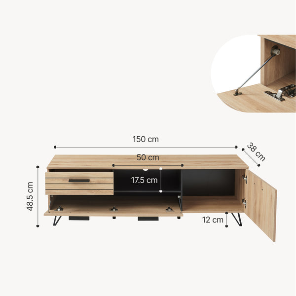 Comoda TV Noppen efect stejar/negru [en.casa]