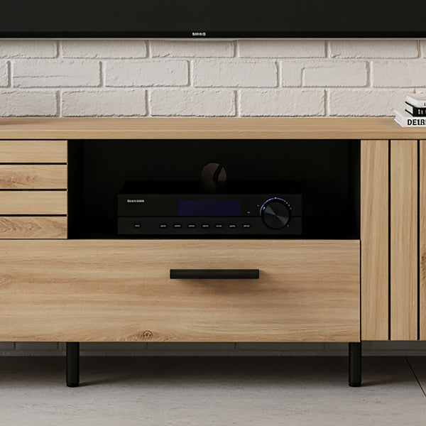 Comoda TV Noppen efect stejar/negru [en.casa]