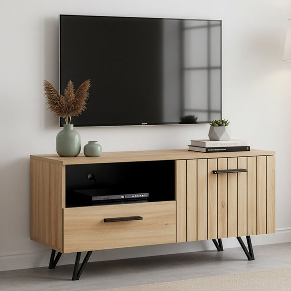 Comoda TV Noppen efect stejar/negru [en.casa]