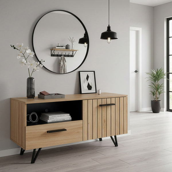 Comoda TV Noppen efect stejar/negru [en.casa]