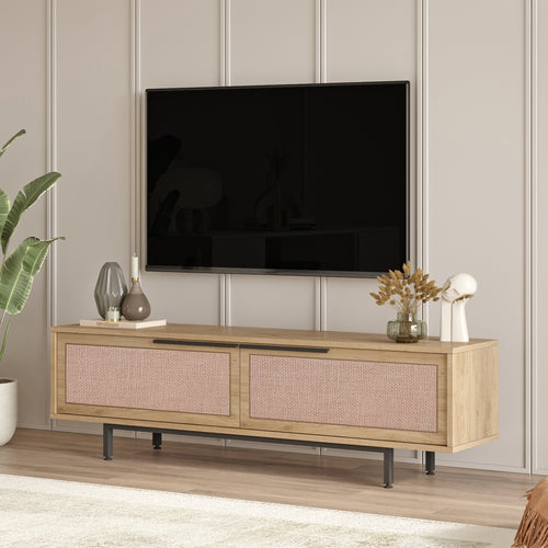 TV Schrank Kvænangen Eichen - und Rattanoptik [en.casa] - premiumXL