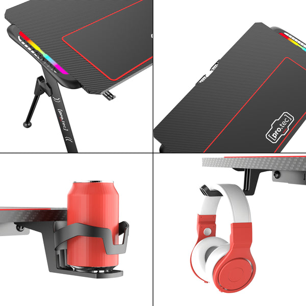 Masa gaming Stockton negru cu iluminat LED masuri diferite [pro.tec]