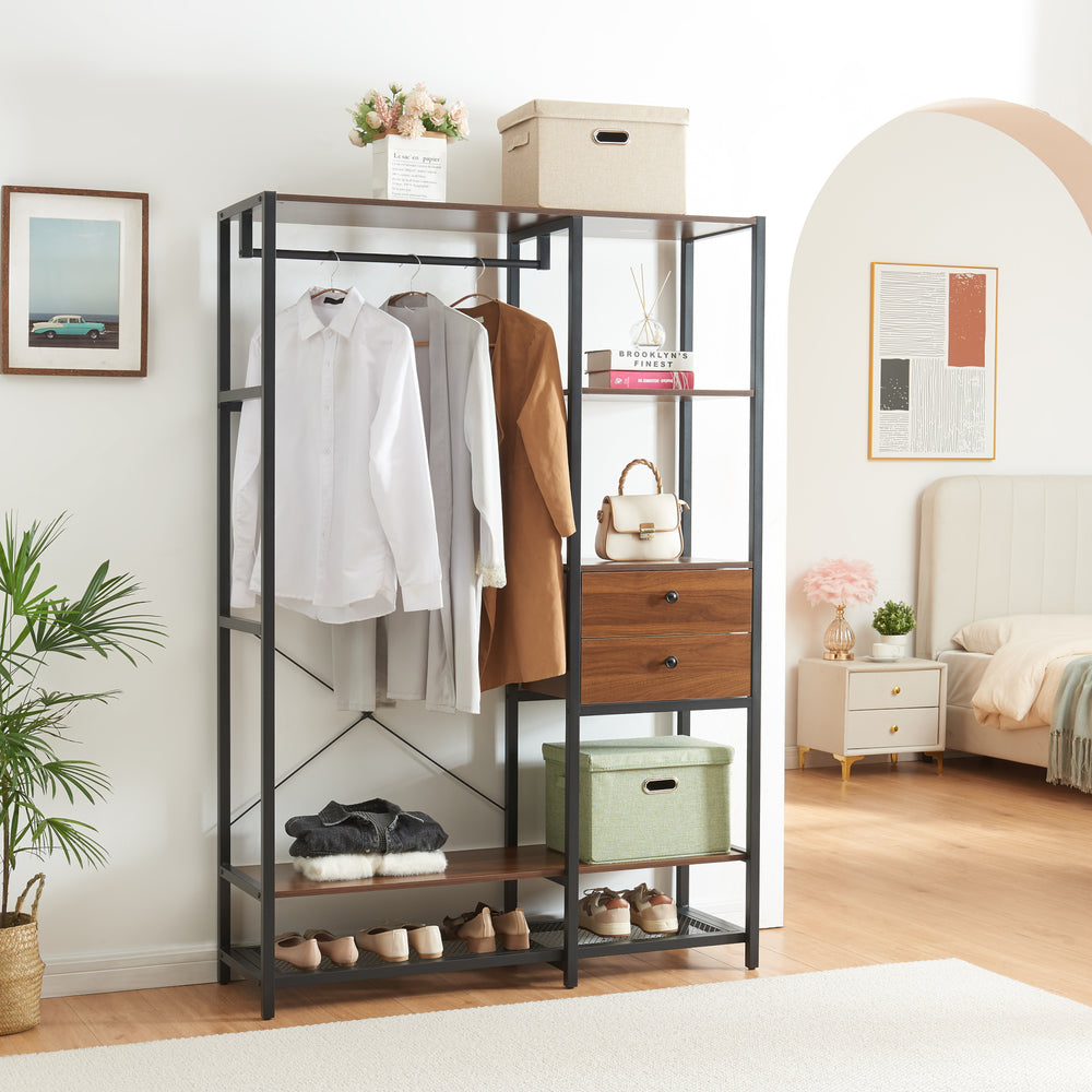 Suport haine Larem metal MDF negru/nuca [en.casa]