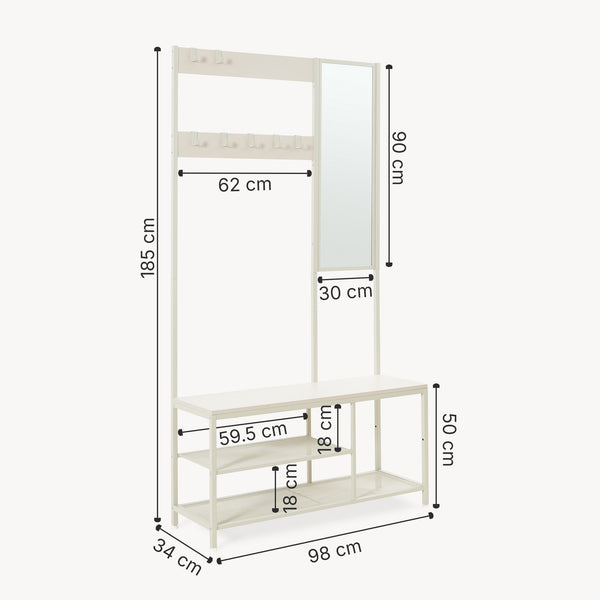 Cuier haine 4 in 1 Napinerg 185x98x34 cm cu oglinda banca si raft pantofi [en.casa]
