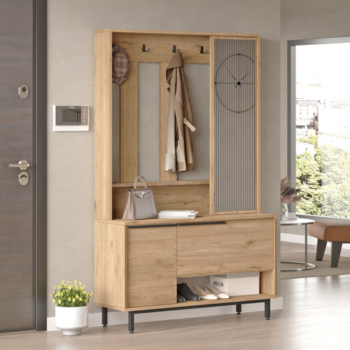 Cuier hol cu dulap depozitare Vesanto 178x112x35,5cm PAL metal [en.casa]