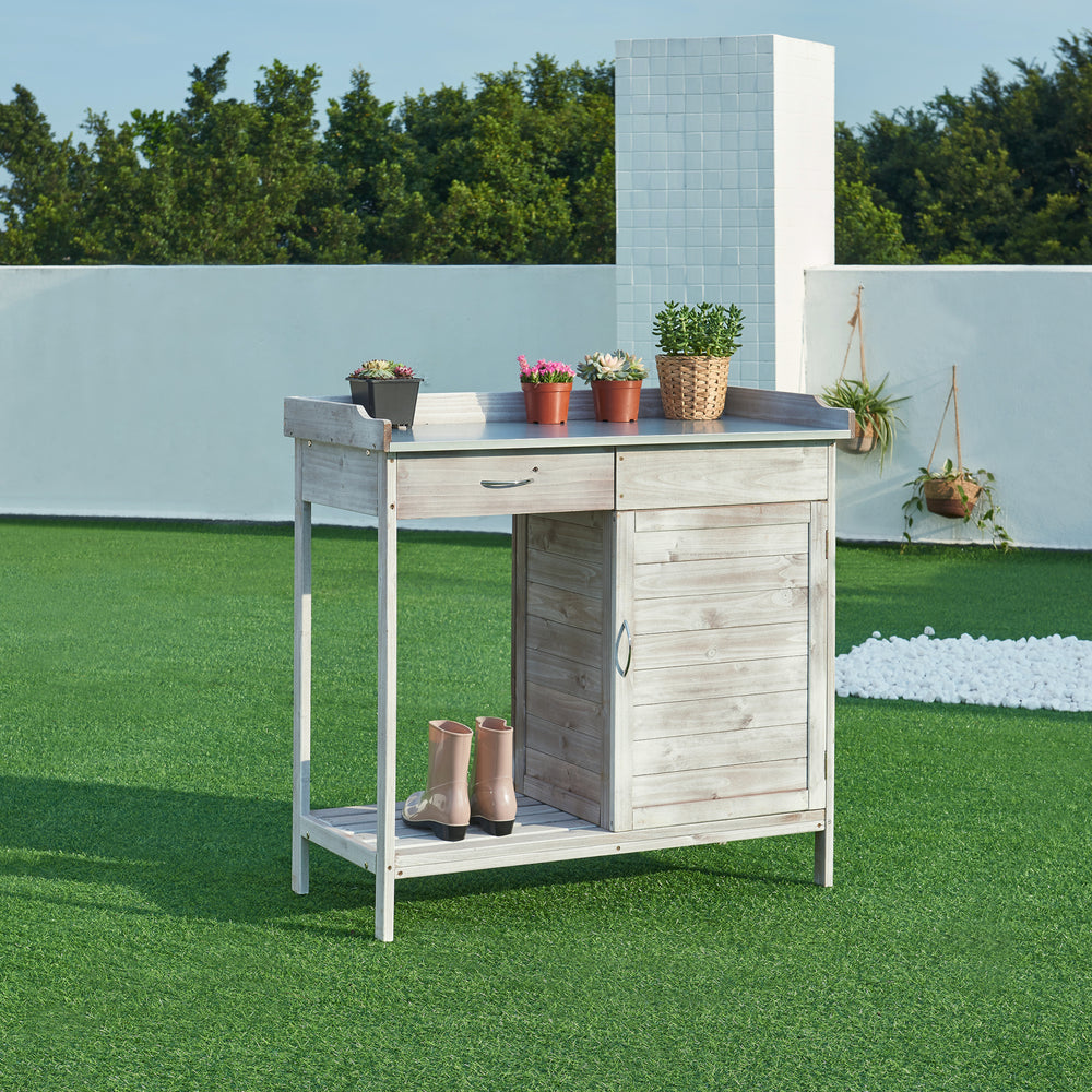 Masa plantare Aliano 98x48x94cm brad otel gri [casa.pro]