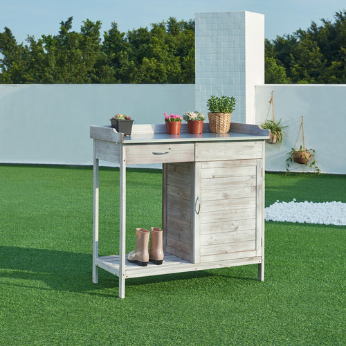 Masa plantare Aliano 98x48x94cm brad otel gri [casa.pro]