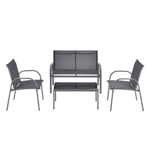 Set mobilier gradina Gagra masa cu blat sticla banca doua scaune culori diferite [en.casa] 