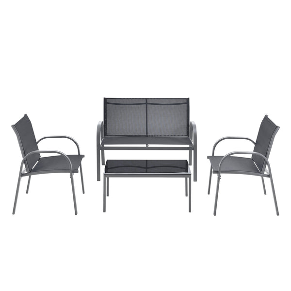 Set mobilier gradina Gagra masa cu blat sticla banca doua scaune culori diferite [en.casa] 