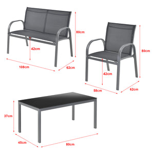 Set mobilier gradina Gagra masa cu blat sticla banca doua scaune culori diferite [en.casa] 