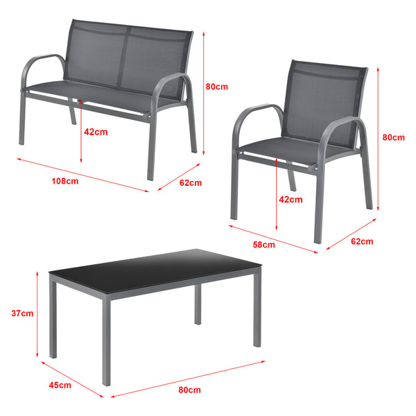 Set mobilier gradina Gagra masa cu blat sticla banca doua scaune culori diferite [en.casa] 